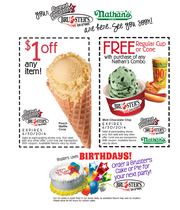 New Bruster's Ice Cream coupons 1 off & more